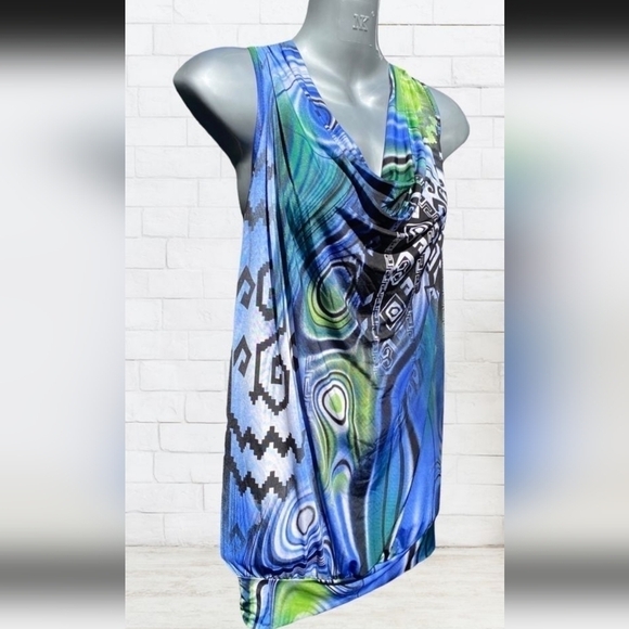 INCONNUE Open Back Abstract Print Sleeveless Blouse Size Small - Picture 5 of 7